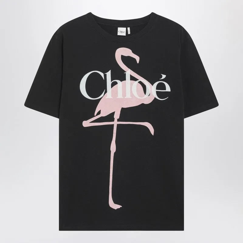 Black Oversized T-Shirt With Logo And Flamingo Print sold by Wanan Luxury