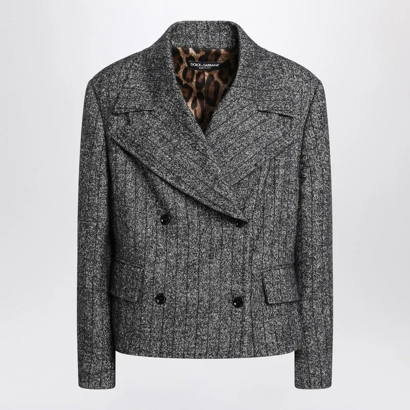 Dark Grey Short Oversized Striped Jacket sold by Wanan Luxury