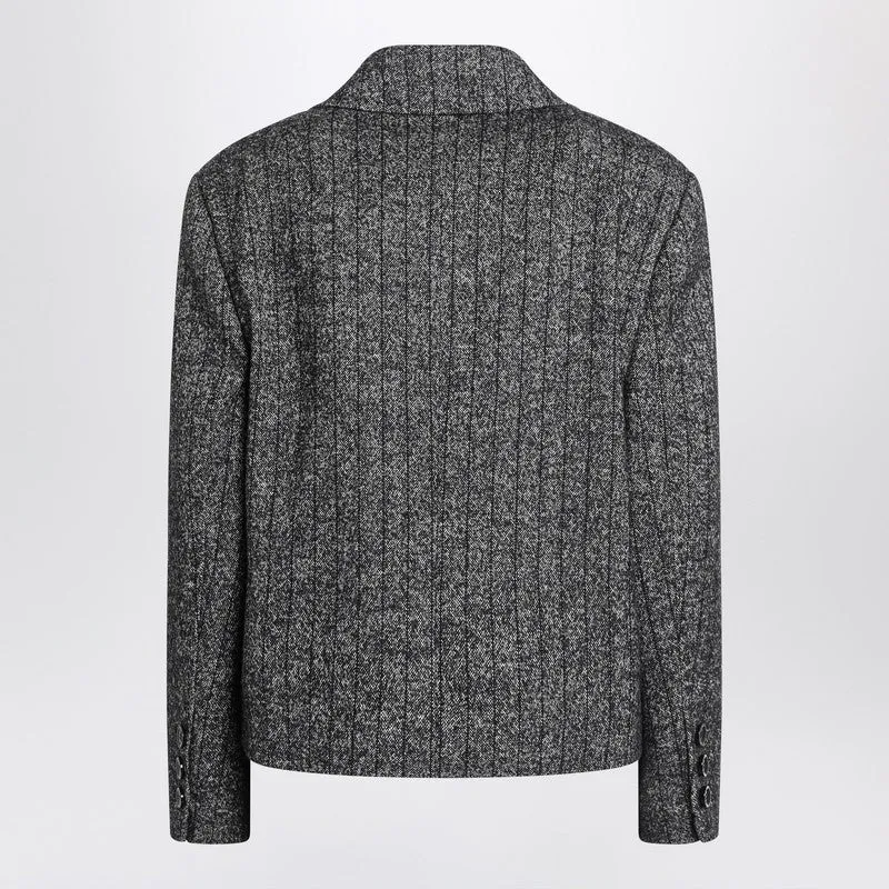 Dark Grey Short Oversized Striped Jacket sold by Wanan Luxury product image thumbnail 2
