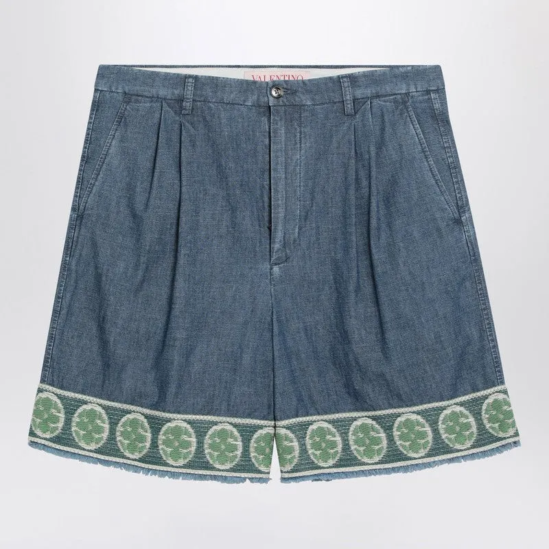 Blue Bermuda Short With Jacquard Bottom sold by Wanan Luxury
