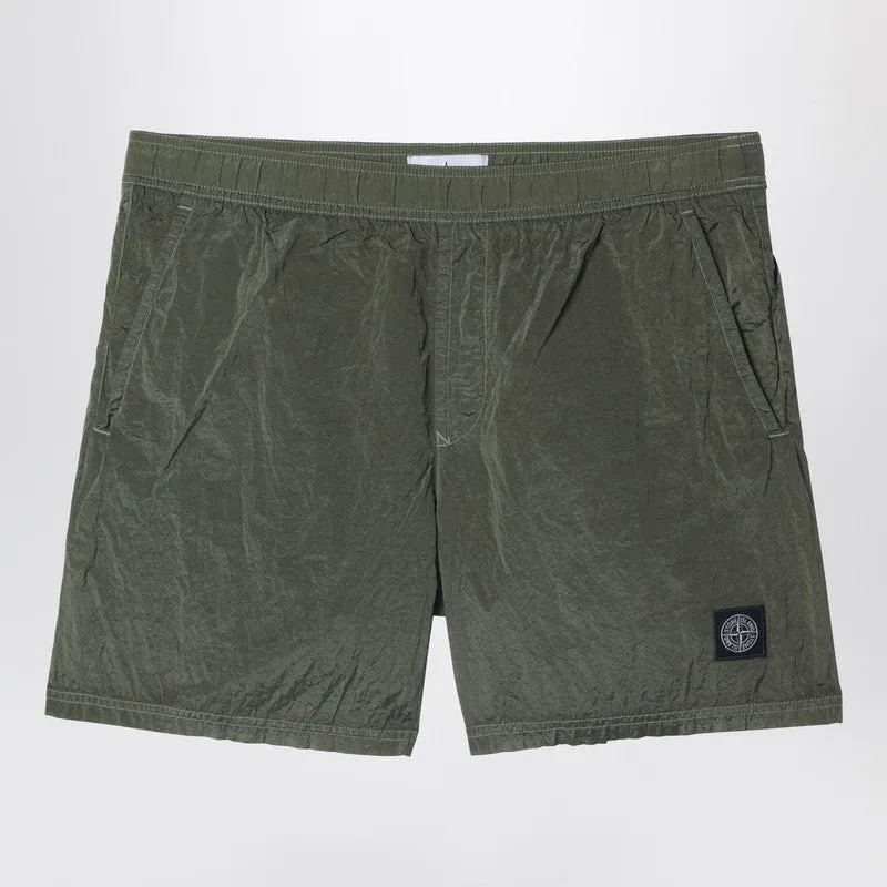 Military Green Nylon Swim Shorts made by Stone Island