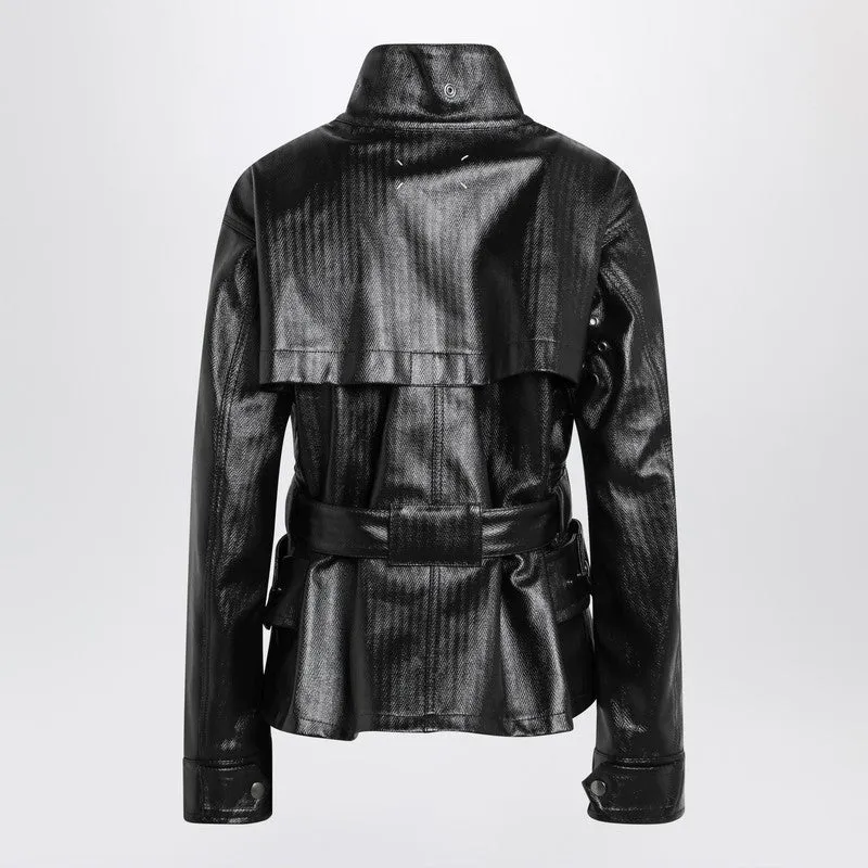 Black Cotton Laminated Belted Jacket sold by Wanan Luxury product image thumbnail 2