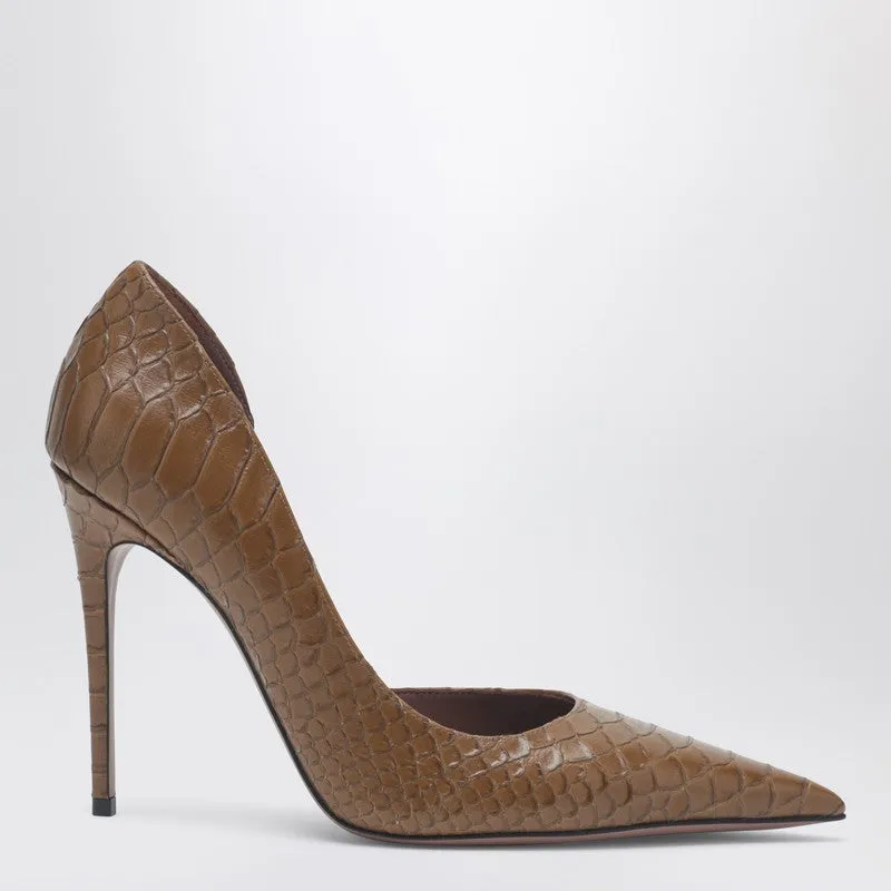 Vera 105 Coffee-Colored Leather Pumps With Python-Effect sold by Wanan Luxury