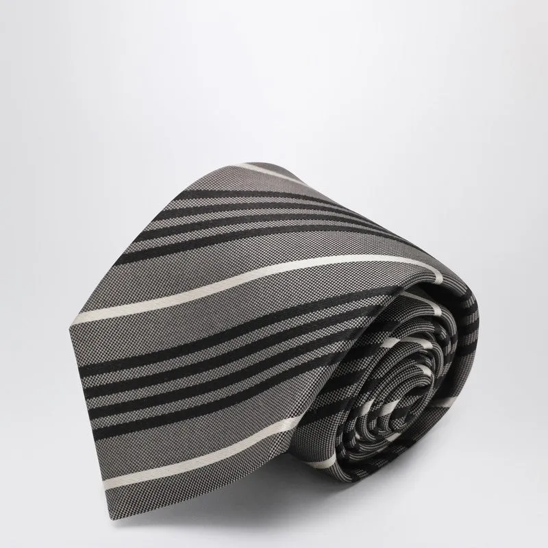 Gray Striped Silk Tie sold by Wanan Luxury