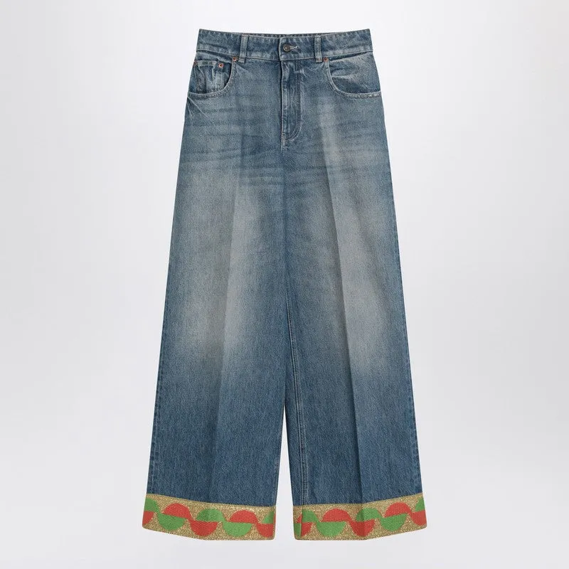 Blue Washed Jeans With Jacquard Bottoms sold by Wanan Luxury