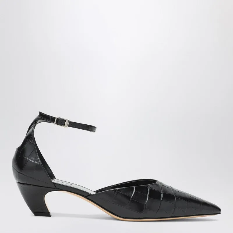 Black Victoria Décolleté With Crocodile Print sold by Wanan Luxury