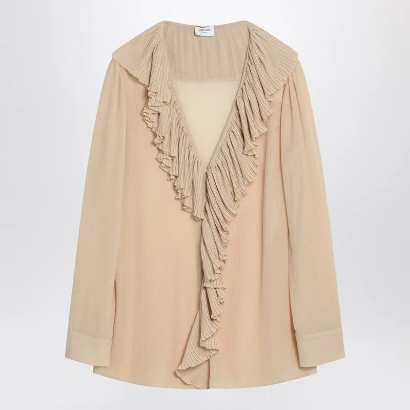 Beige Ruffled Blouse In Silk sold by Wanan Luxury