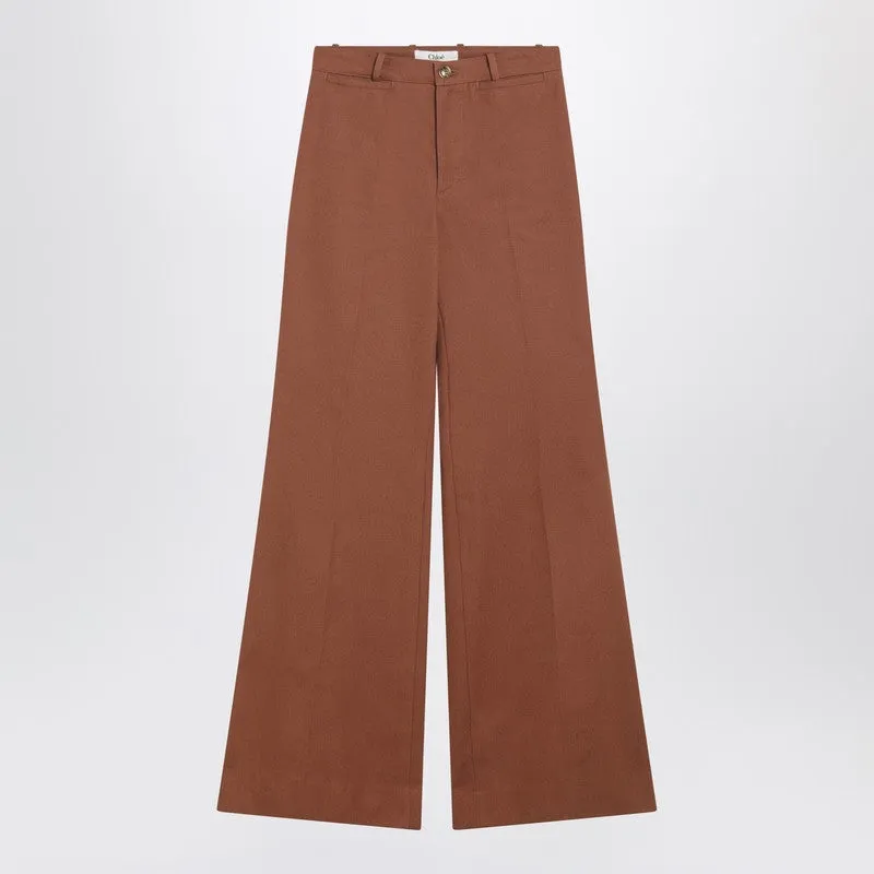 Flared Cotton Trousers In Nougat Colour sold by Wanan Luxury