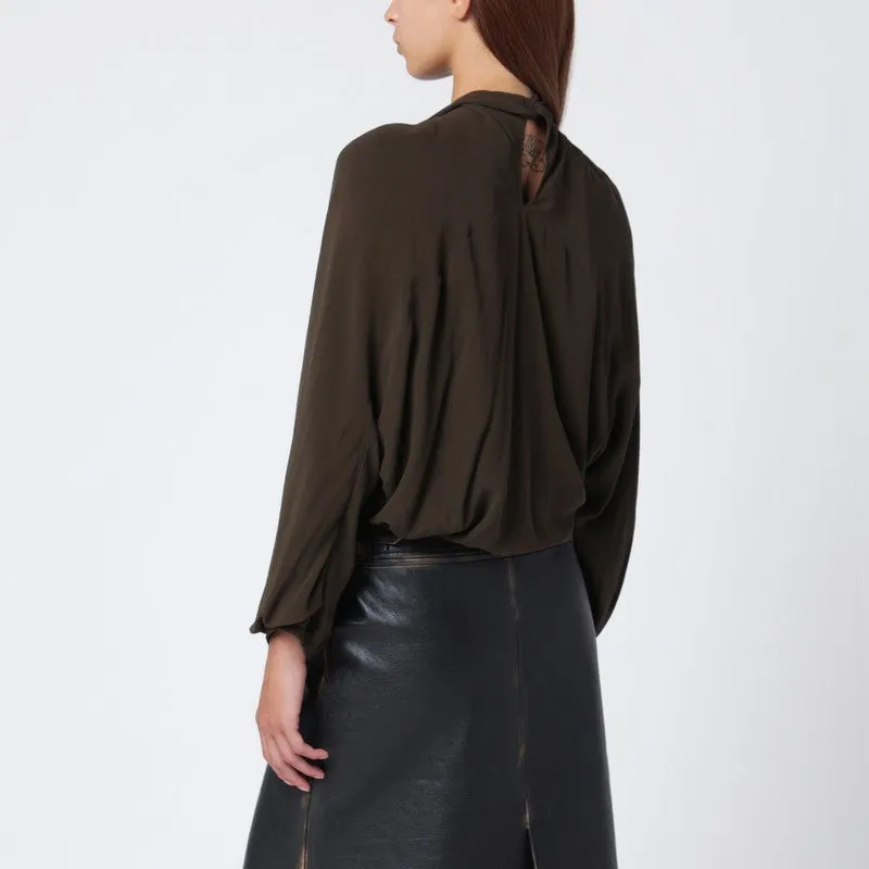 Black Draped Silk Top sold by Wanan Luxury product image thumbnail 2