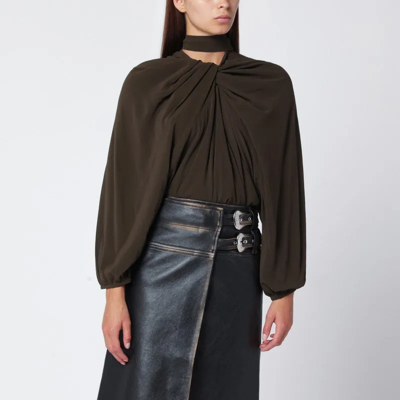 Black Draped Silk Top sold by Wanan Luxury