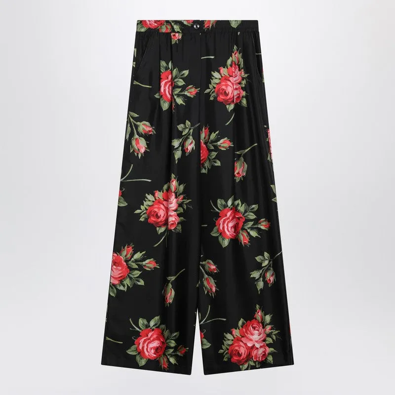 Wide Twill Trousers With Rose Bouquet Print sold by Wanan Luxury