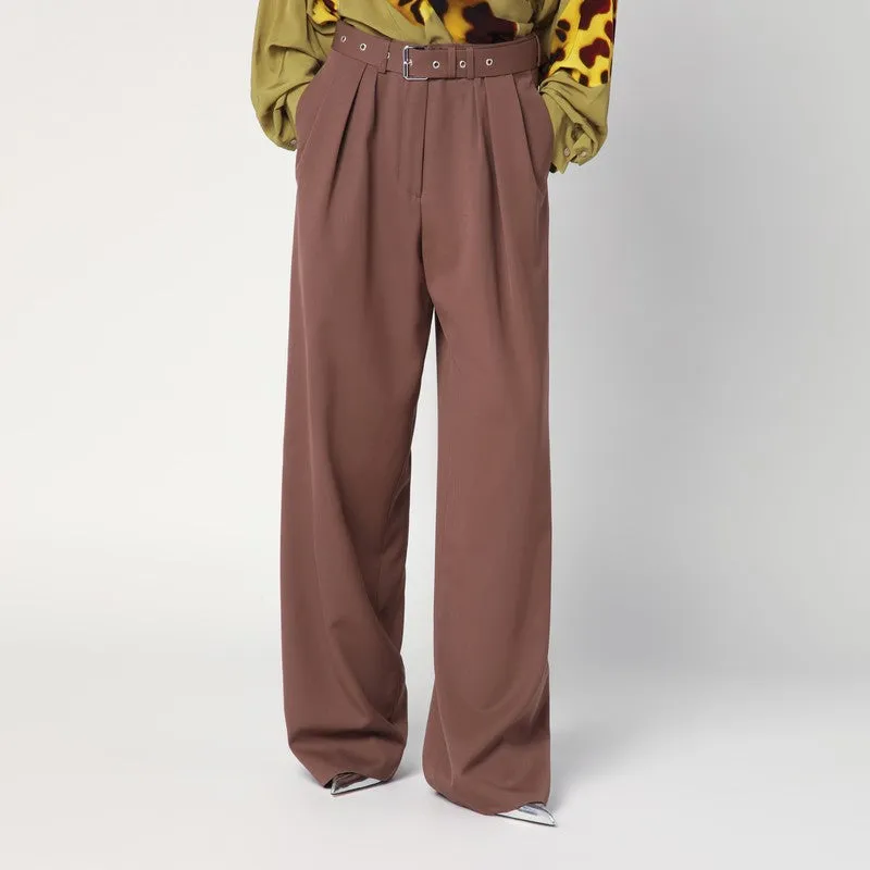 Wide Taupe Cotton Trousers sold by Wanan Luxury