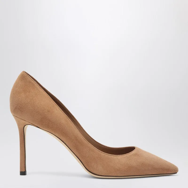 Romy 85 Pumps In Toffee Colour Suede made by Jimmy Choo