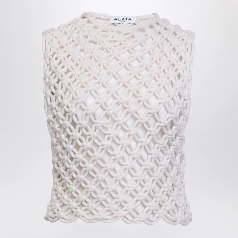 White Knotted Sleeveless Tank Top made by Alaia