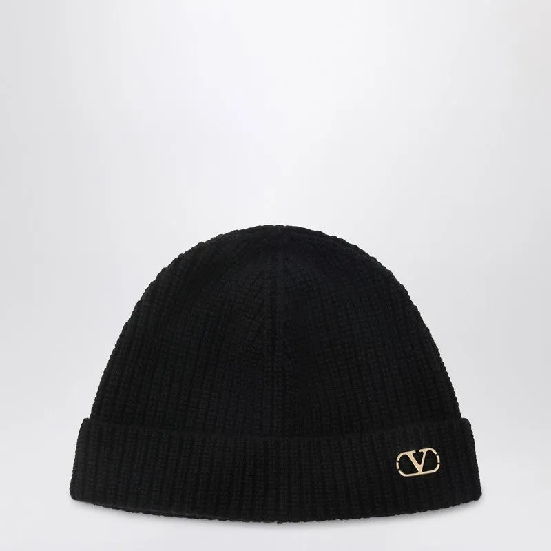 V Logo Signature Beanie Black In Cashmere sold by Wanan Luxury