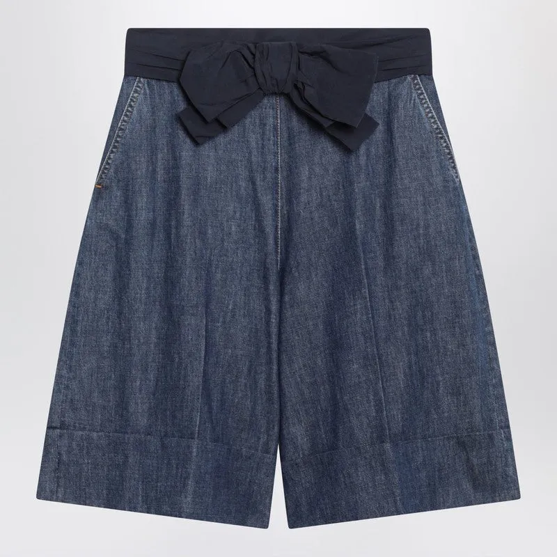 Denim Bermuda Shorts With Oversized Bow sold by Wanan Luxury
