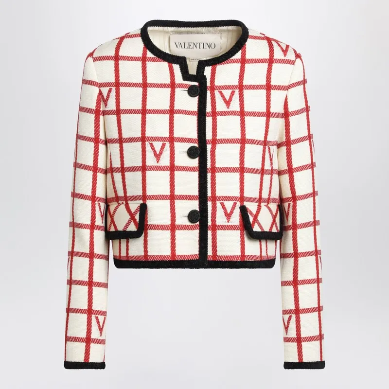 Ivory Jacket With Check Vlogo Pattern sold by Wanan Luxury