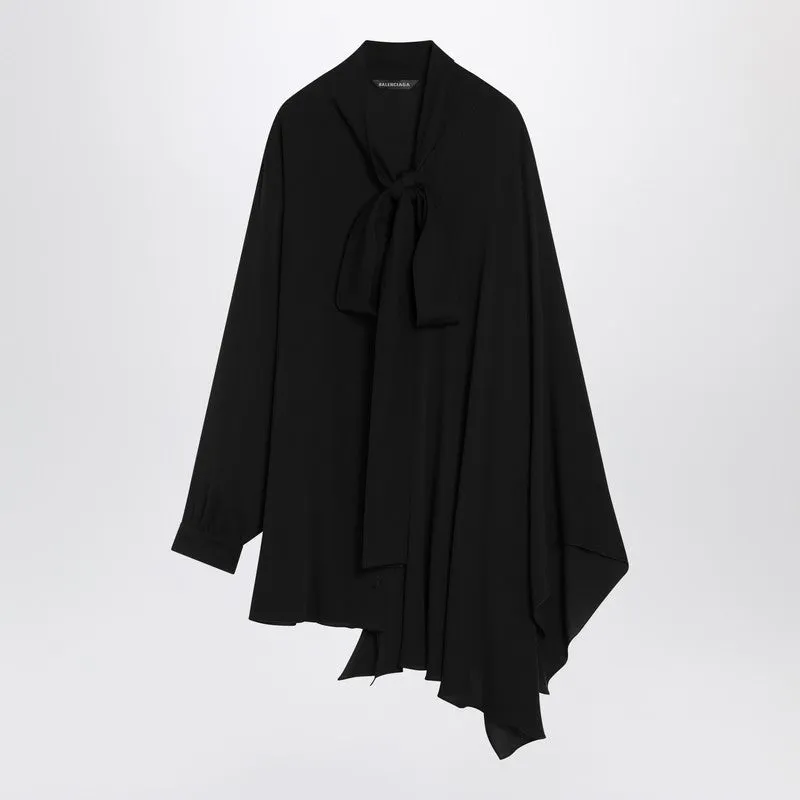 Asymmetric Black Silk Blouse With Scarf sold by Wanan Luxury