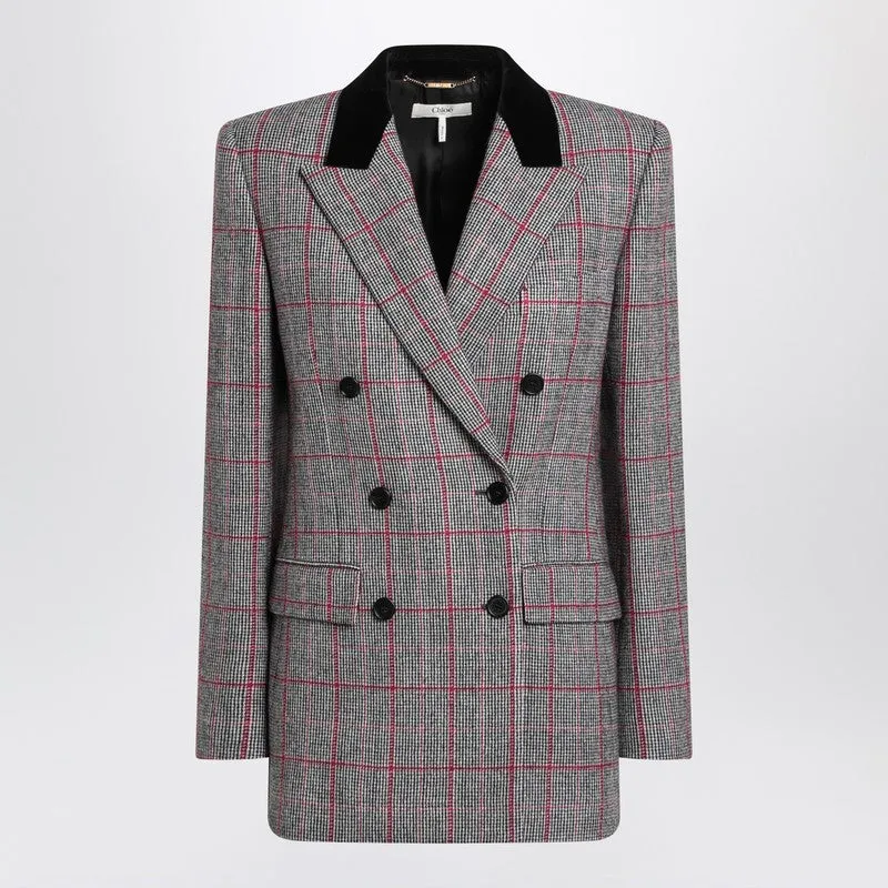 Black/White Checkered Wool Double-Breasted Blazer sold by Wanan Luxury