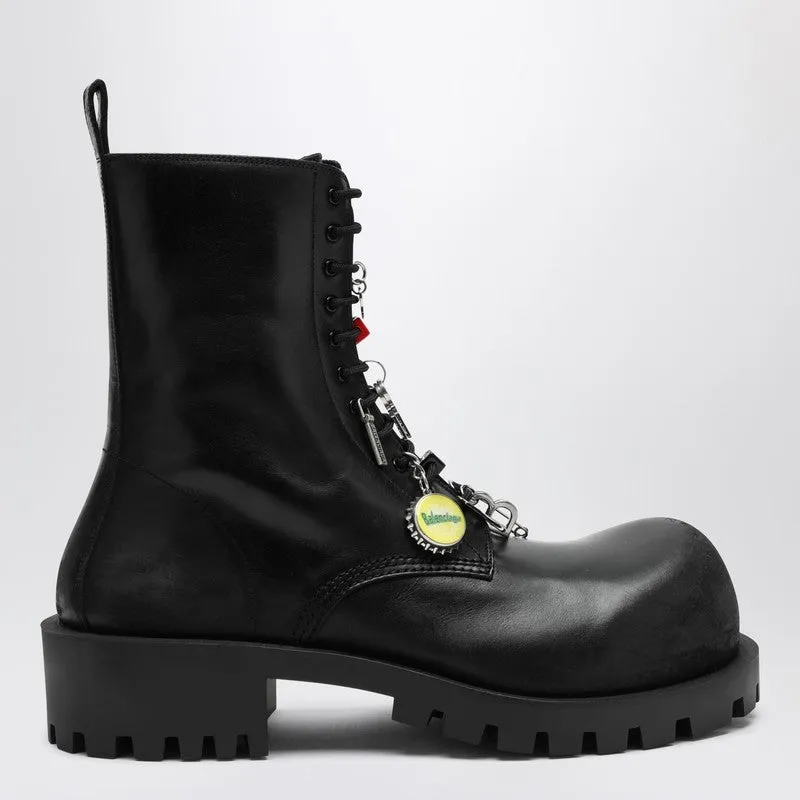 Black Leather Hummer Lace-Up Ankle Boots made by Balenciaga