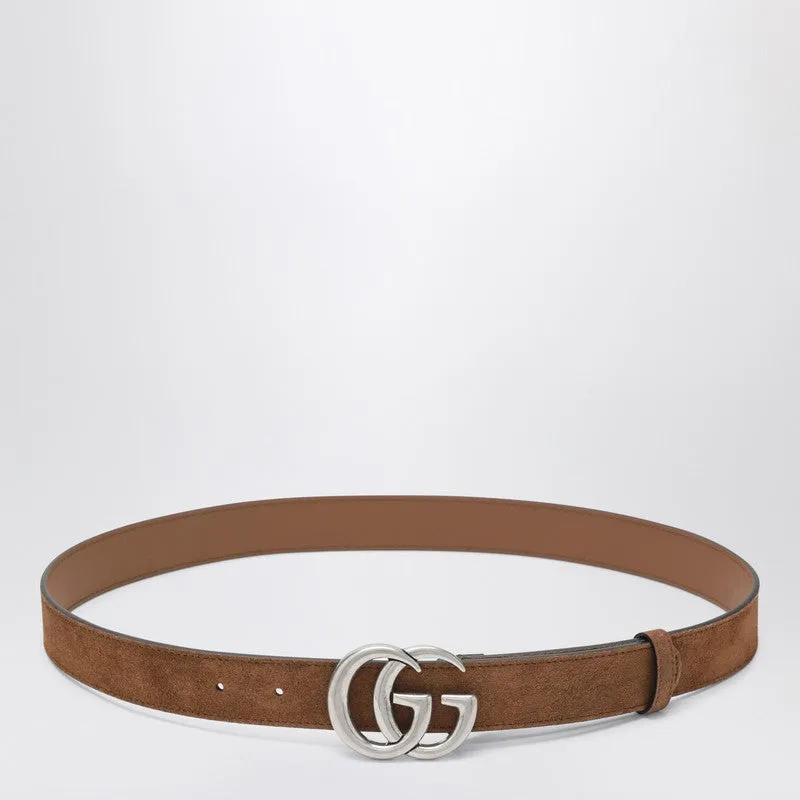 Hazelnut Suede Belt With Gg Marmont Buckle sold by Wanan Luxury