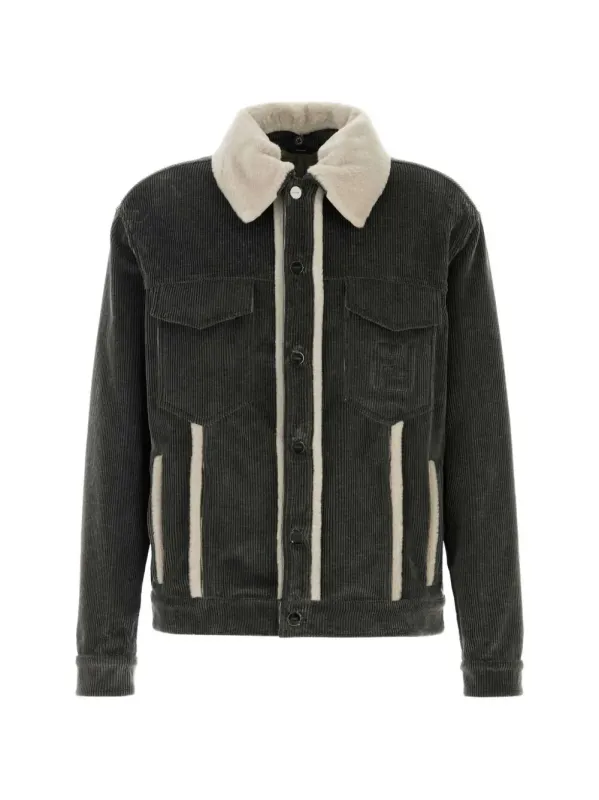 Faded Stonewash Treatment Corduroy Blouson With Sheepskin Trim Removable Collar made by Fendi
