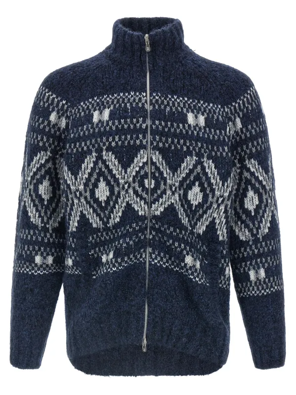 Geometric Jacquard Sweaters And Cardigans Blue made by Brunello Cucinelli