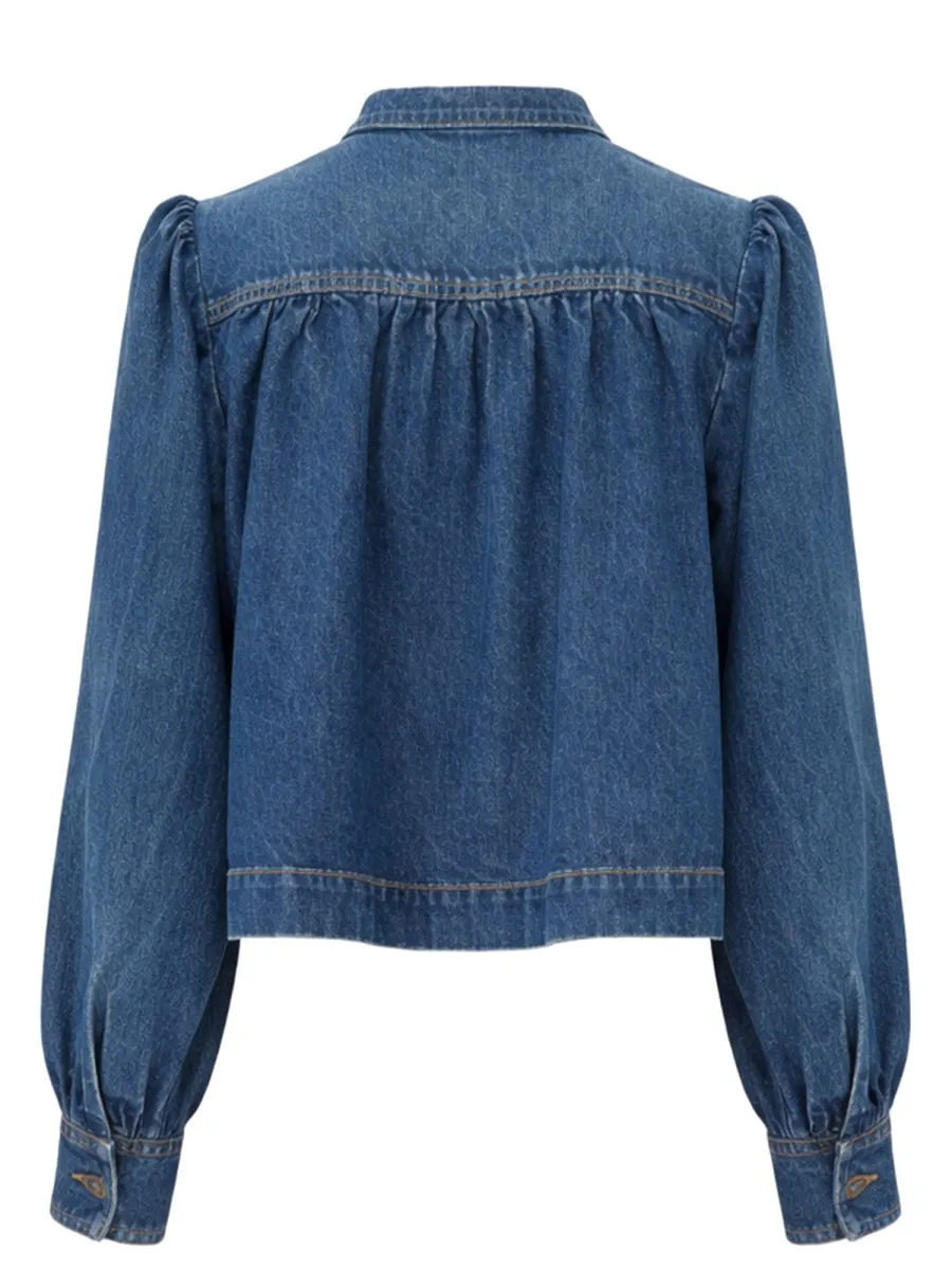 Denim High Neck Gathered Jacket sold by Wanan Luxury product image thumbnail 3