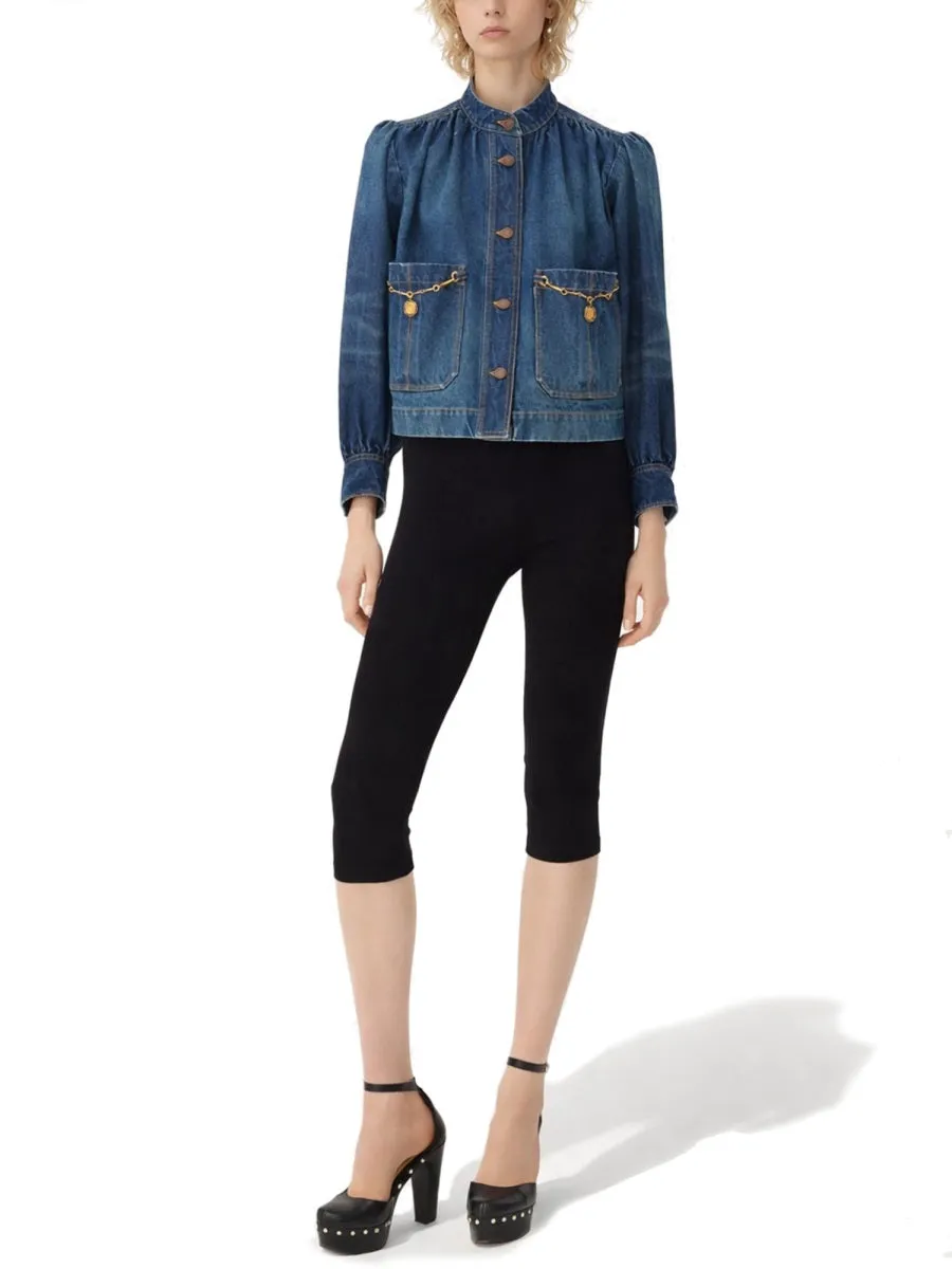 Denim High Neck Gathered Jacket sold by Wanan Luxury product image thumbnail 2