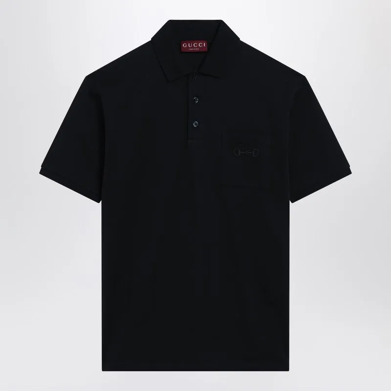 Midnight Blue Stretch Cotton Piqué Polo Shirt sold by Wanan Luxury