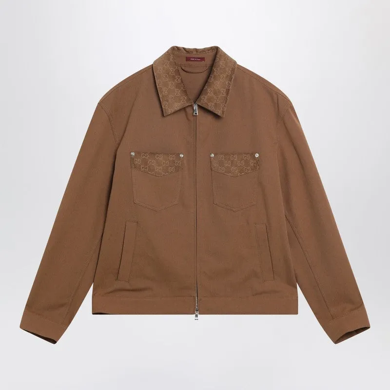 Camel Zip-Up Jacket With Gg Details made by Gucci