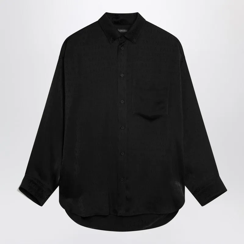 Black Pajama-Style Shirt With Jacquard Logos sold by Wanan Luxury