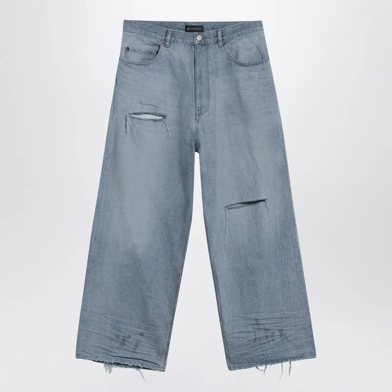 Light Blue Baggy Jeans With Rips sold by Wanan Luxury