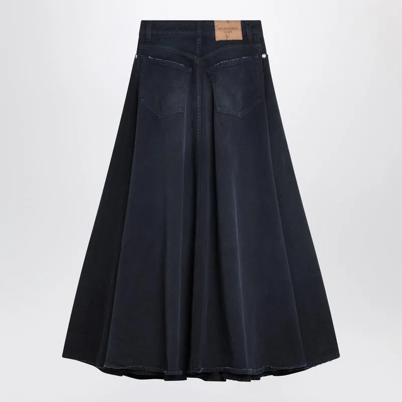 Navy Blue Maxi Godet Denim Skirt sold by Wanan Luxury product image thumbnail 2