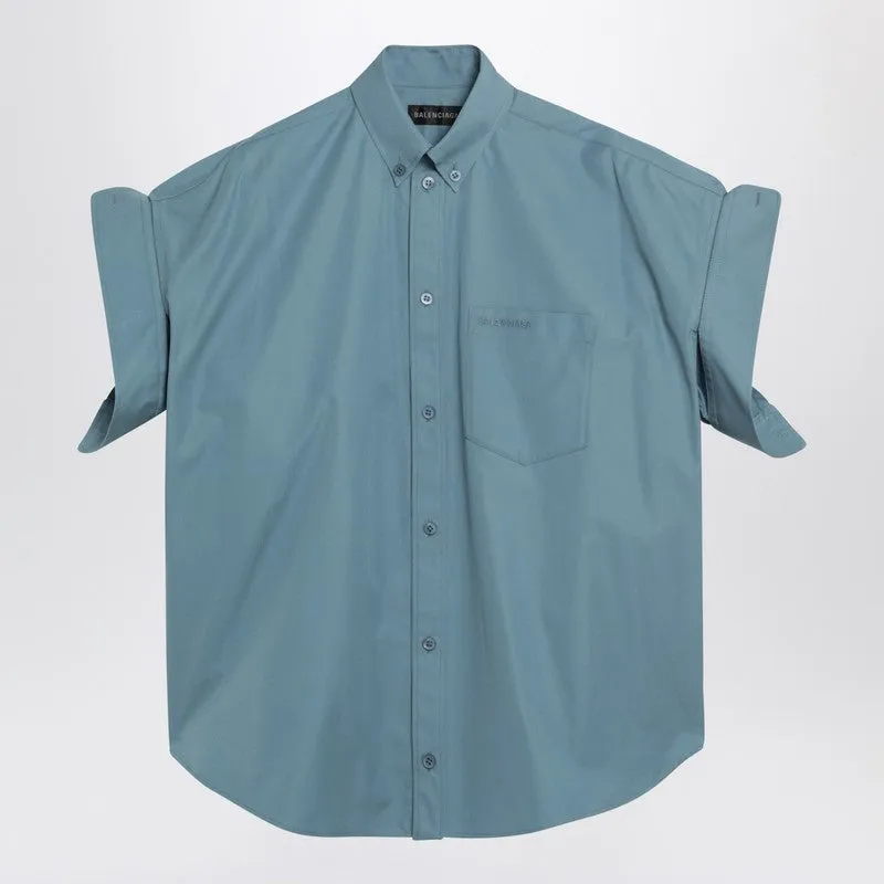 Grey-Blue Shirt With Turn-Up Sleeves sold by Wanan Luxury