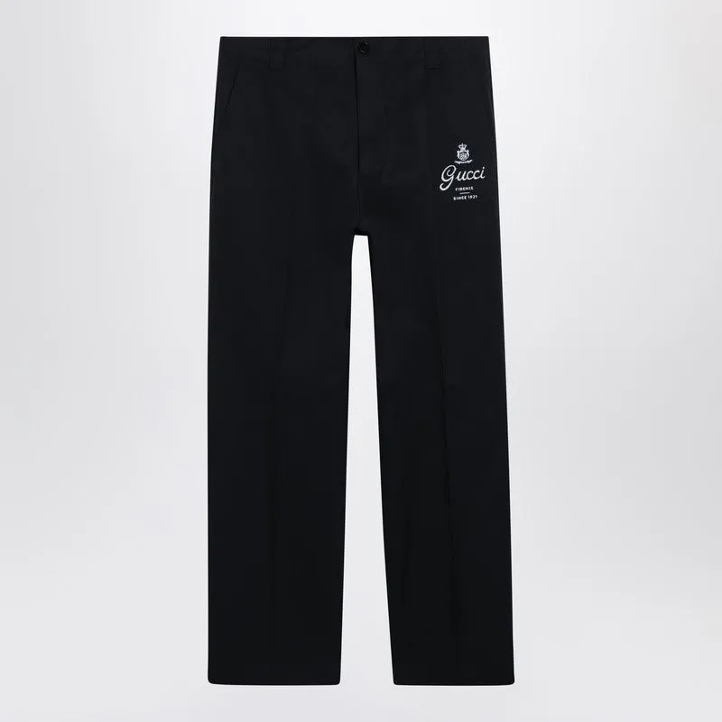 Blue Cotton Trousers With Logo Print sold by Wanan Luxury