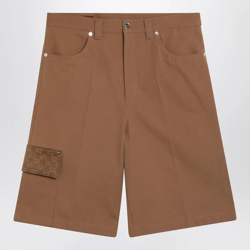 Camel Cargo Bermuda Shorts With Gg Details sold by Wanan Luxury