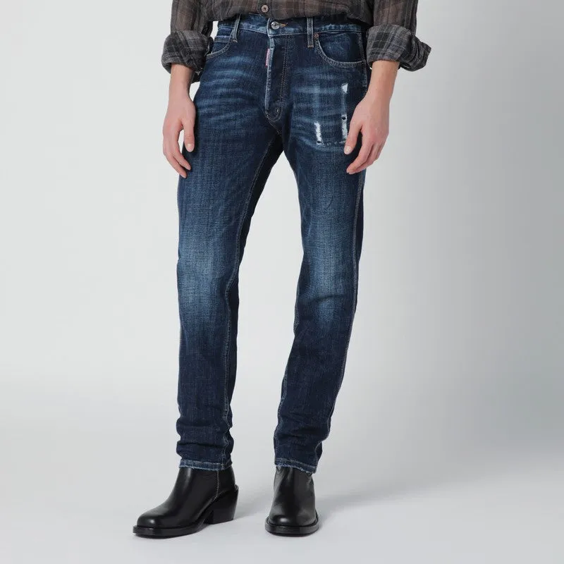 Slim-Fit Jeans In Blue Washed Denim With Distressed Details sold by Wanan Luxury