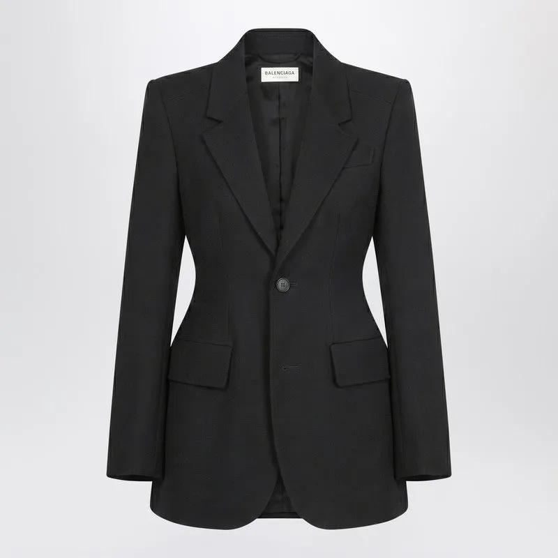 Hourglass Jacket In Black Wool Twill sold by Wanan Luxury