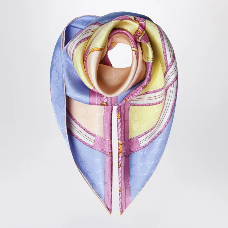Pink/Lilac Printed Jacquard Silk Scarf sold by Wanan Luxury