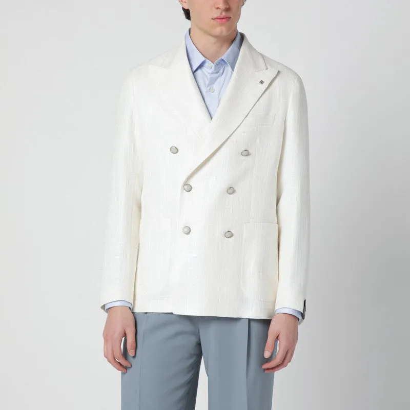 White Double-Breasted Linen-Blend Jacket sold by Wanan Luxury
