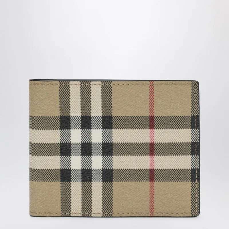 Beige Bi-Fold Wallet With Check Pattern made by Burberry