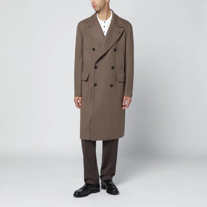 Taupe Double-Breasted Wool-Blend Coat sold by Wanan Luxury