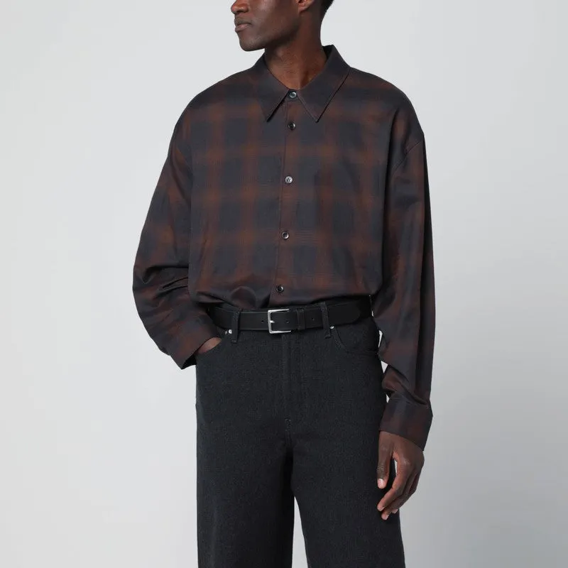 Navy Blue And Brown Check Shirt sold by Wanan Luxury