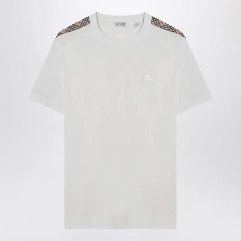 White T-Shirt With Check-Patterned Stripe sold by Wanan Luxury