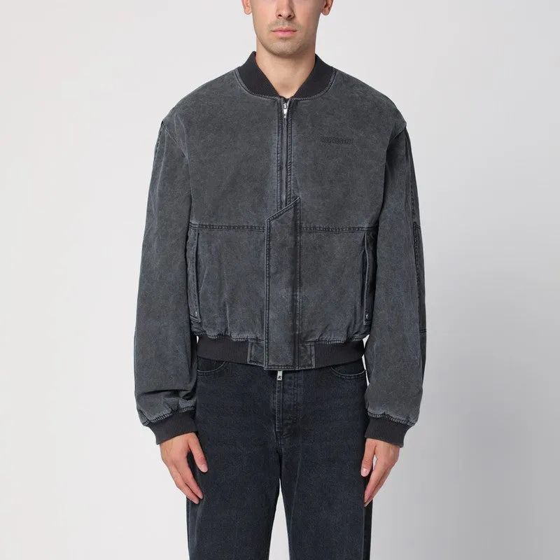 Black Washed Cotton Bomber Jacket made by Represent