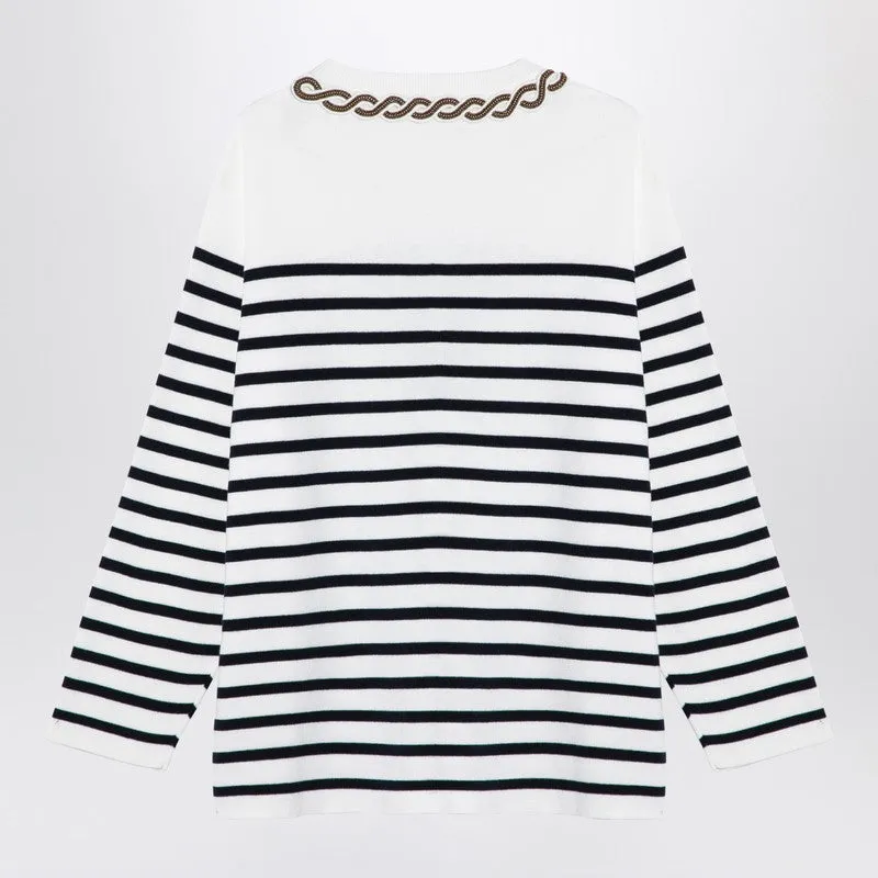 Ivory/Navy Striped Jersey With Embroidery sold by Wanan Luxury product image thumbnail 2