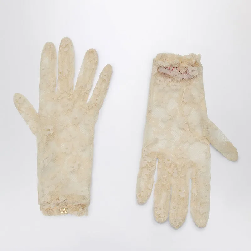 Vlogo Signature Butter-Coloured Lace Gloves made by Valentino Garavani