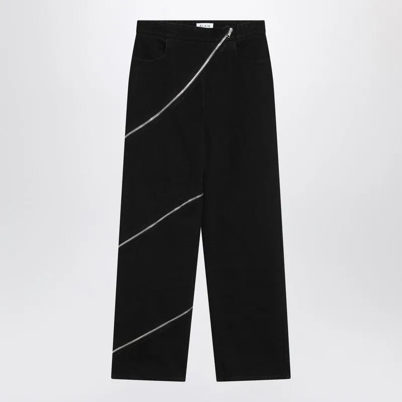 Black Zip Spiral Jeans sold by Wanan Luxury