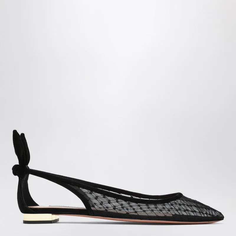 Black Mesh And Suede Ballerinas With Bow sold by Wanan Luxury